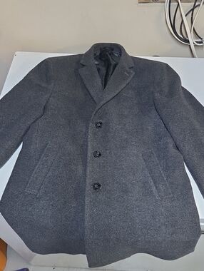 Calvin Klein Men's Charcoal Gray Pea Coat Wool Sz L